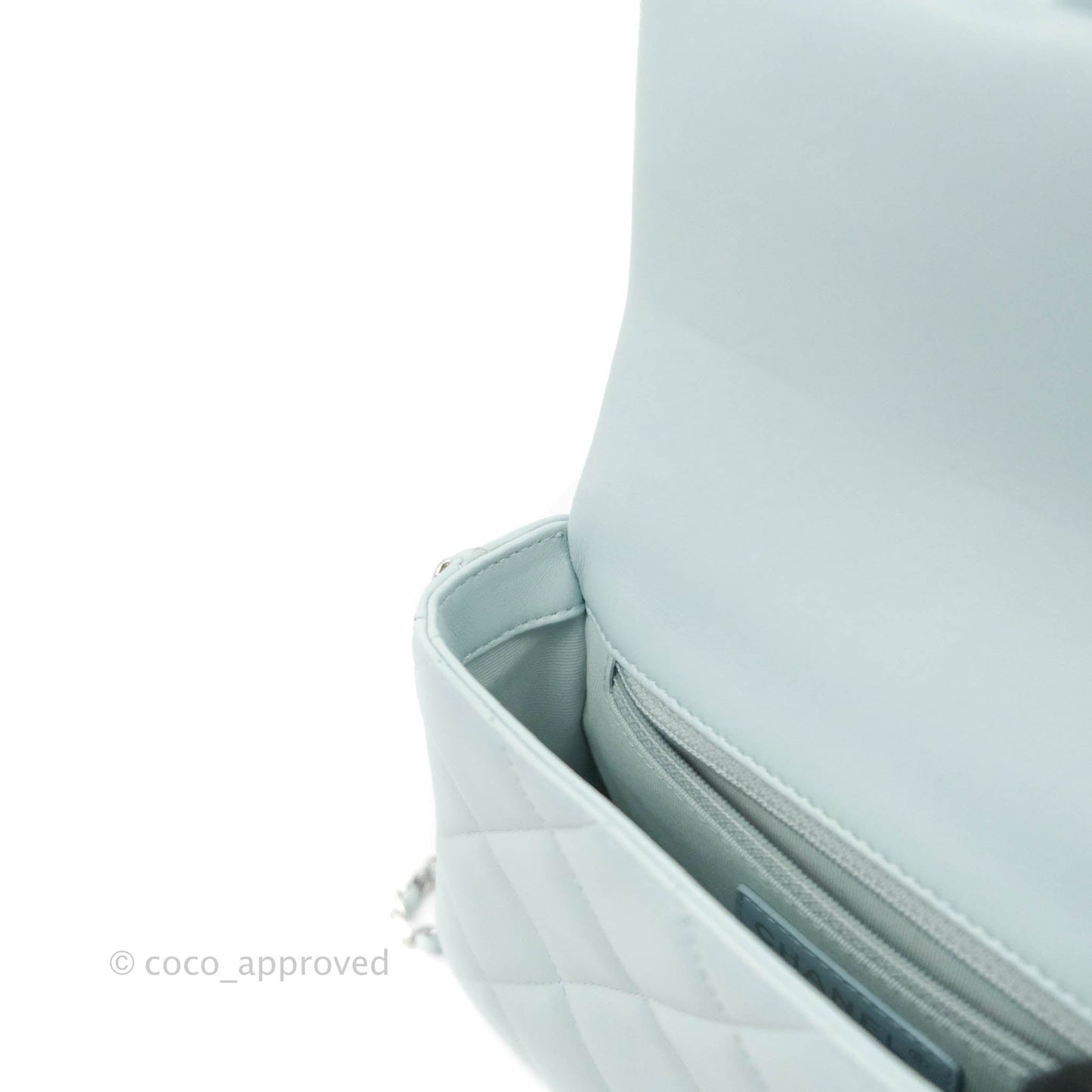 Chanel Quilted My Perfect Mini With Pearl Blue Lambskin Silver Hardware