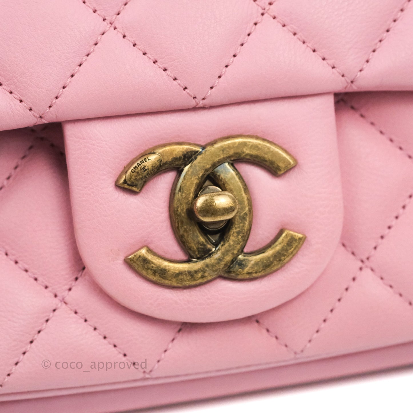 Chanel CC Crown Flap Pink Calfskin Antique Gold Hardware