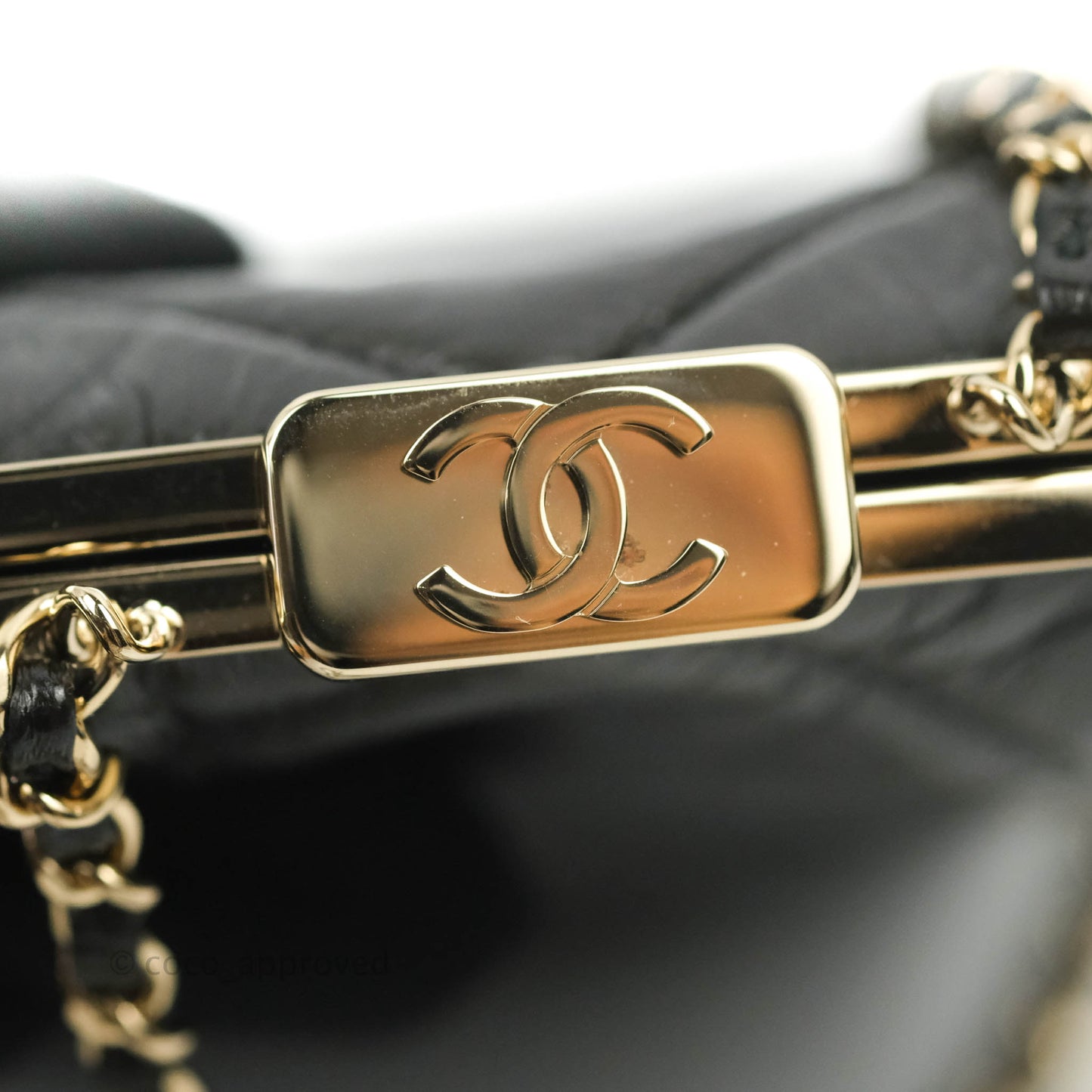 Chanel Kisslock Glasses Case Black Lambskin Gold Hardware 21C