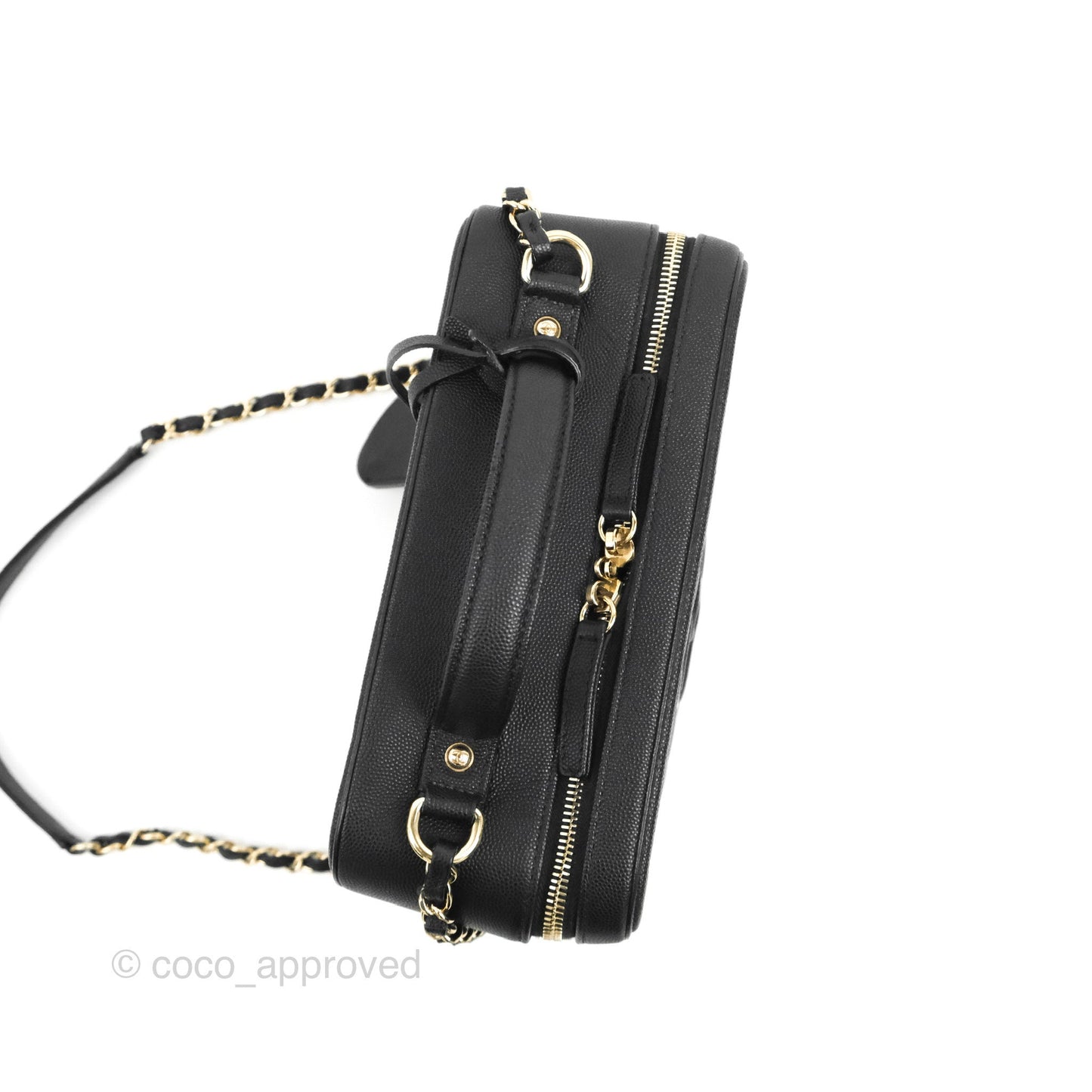 Chanel Quilted Large CC Filigree Vanity Case Black Caviar Gold Hardware