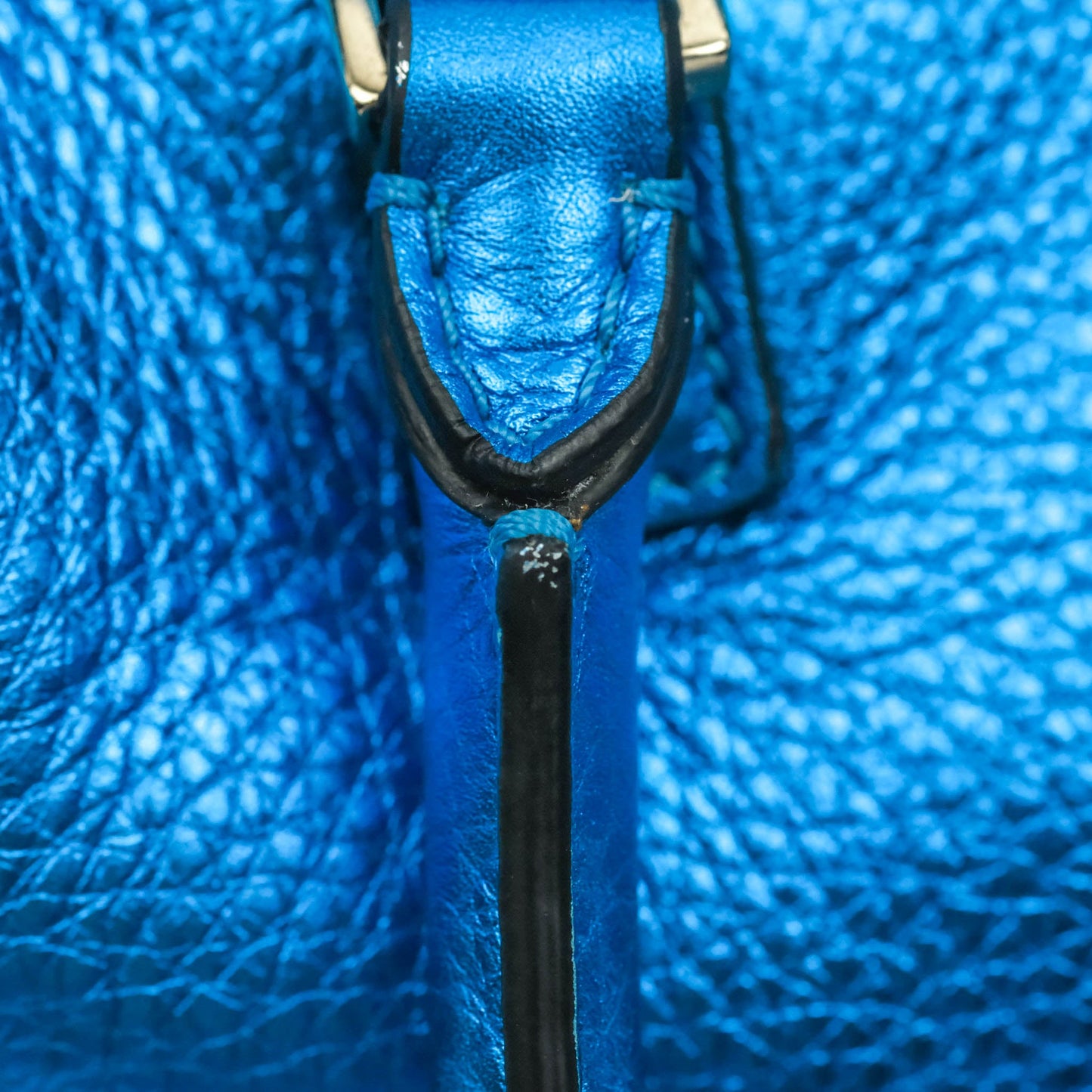 Valentino Garavani Small Trapeze Rockstud Metallic Blue Grained Calfskin Gold Hardware