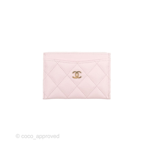 Chanel Classic Flat Card Holder Pink Caviar Gold Hardware