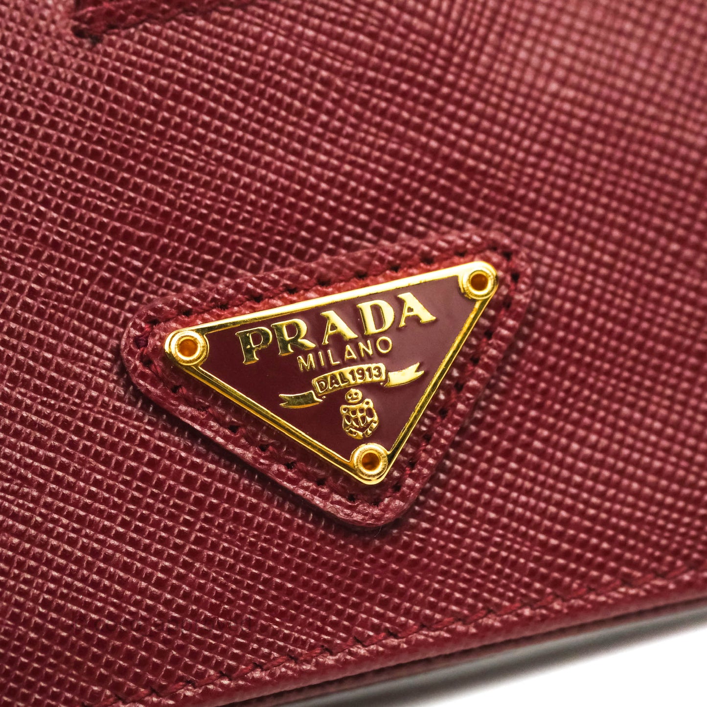 Prada Saffiano and Leather Card Holder Red Gold Hardware
