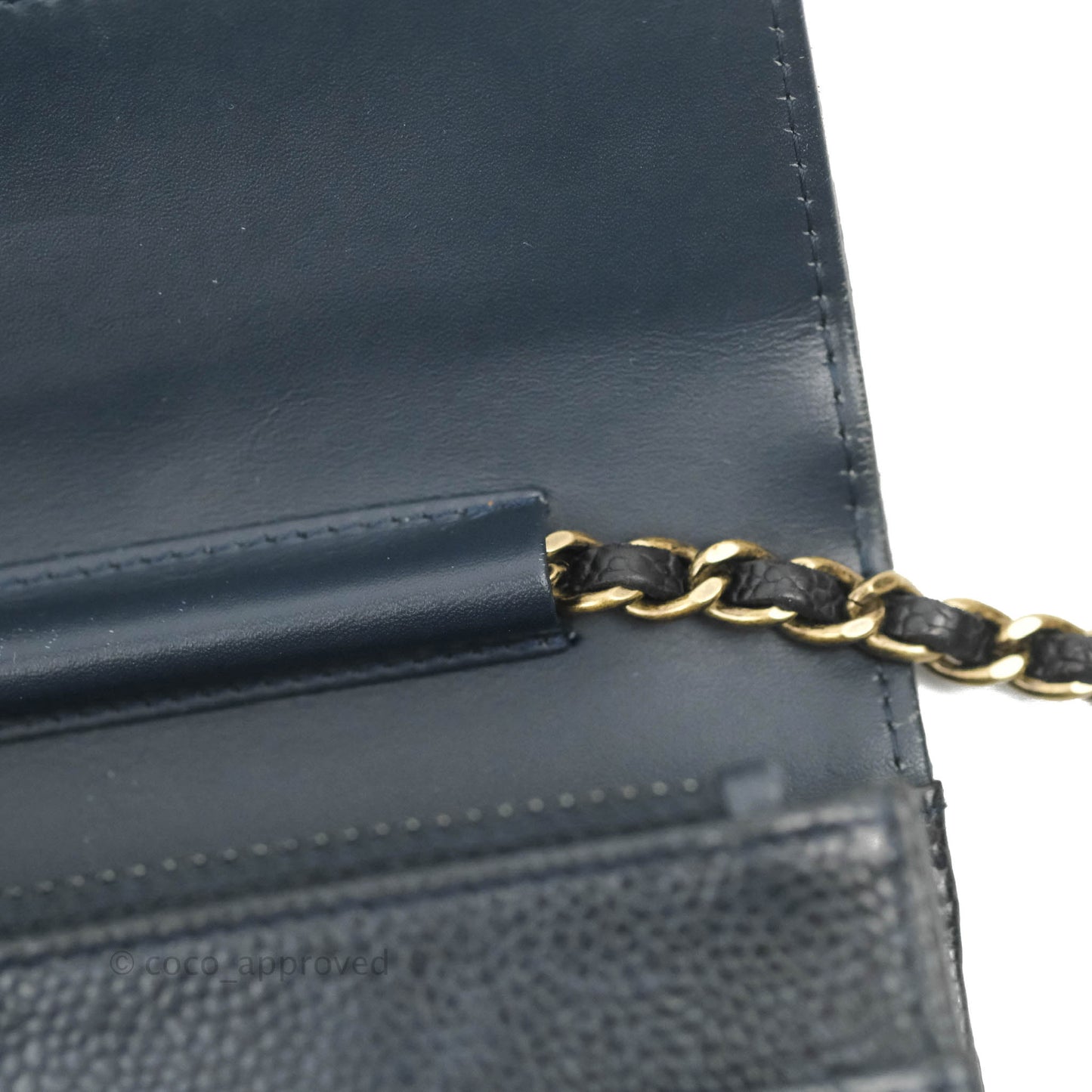Chanel Boy Wallet on Chain WOC Ver Dark Navy Caviar Aged Gold Hardware