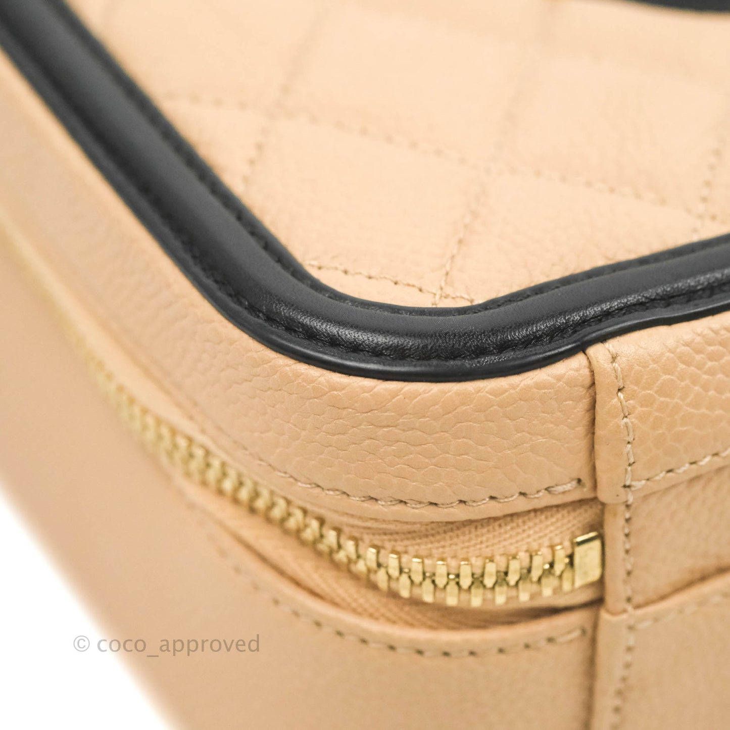 Chanel Quilted Medium CC Filigree Vanity Case Beige Caviar Aged Gold Hardware