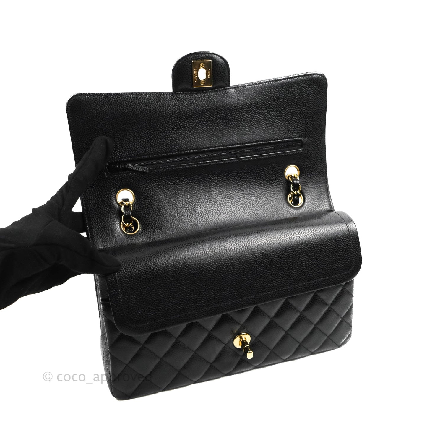 Chanel Classic M/L Medium Double Flap Black Caviar Gold Hardware