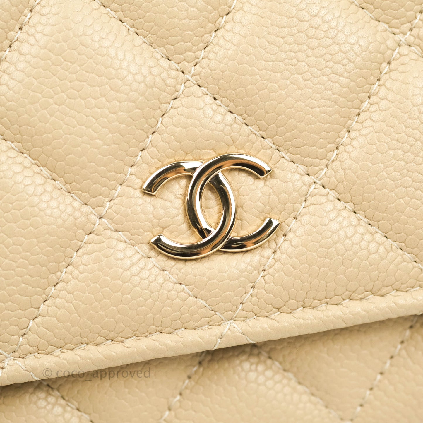 Chanel Quilted Wallet on CC Chain WOC Beige Caviar Gold Hardware