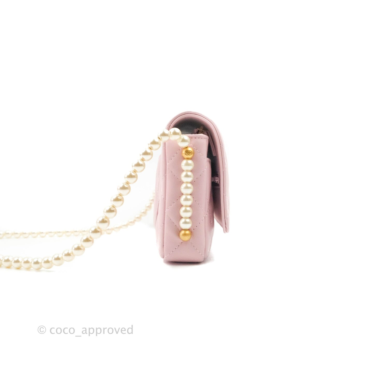 Chanel Quilted Wallet On Chain WOC With Pearl Chain Pink Aged Gold Hardware