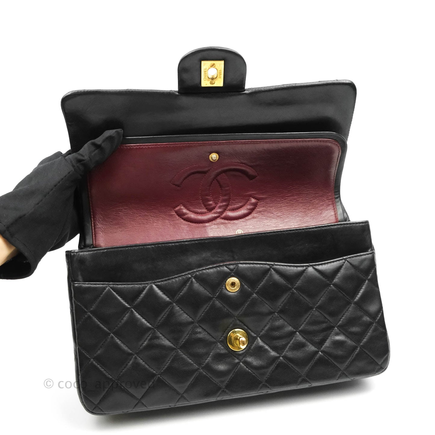Chanel Vintage Classic M/L Medium Double Flap Bag Black Lambskin 24K Gold Hardware