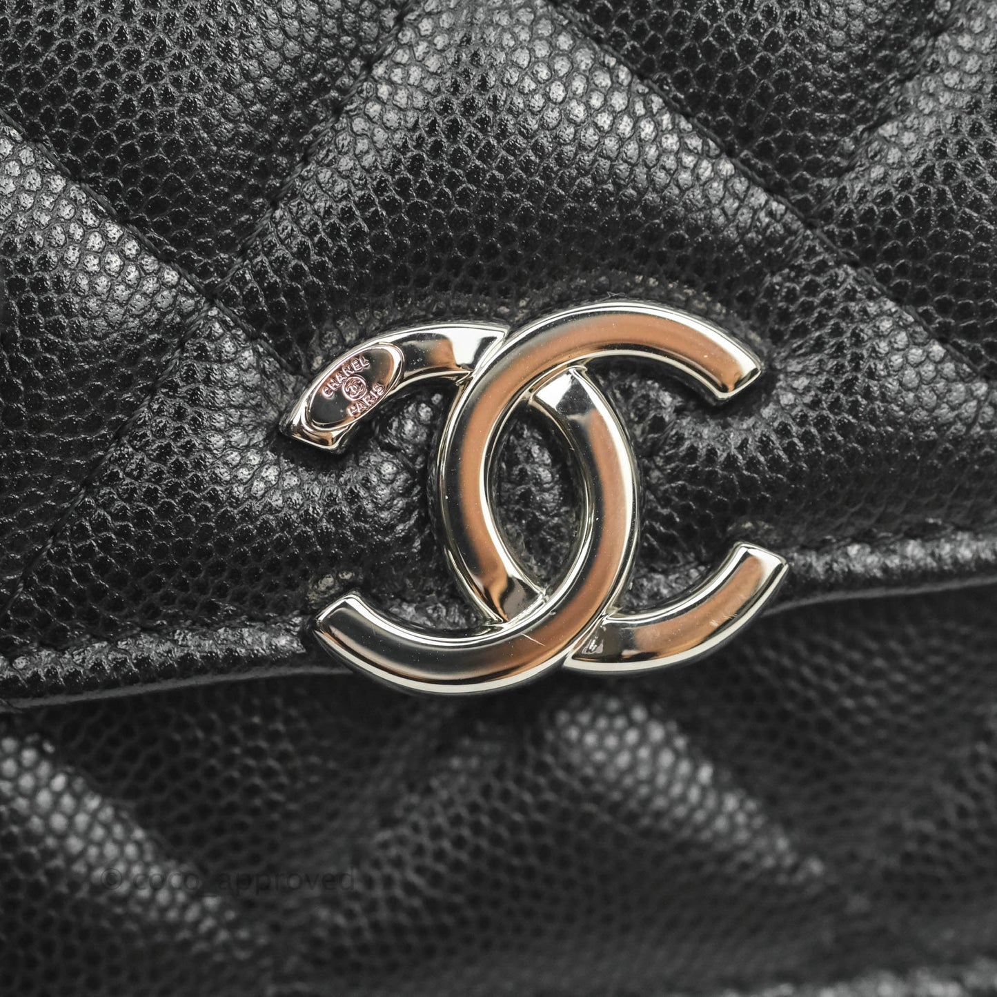 Chanel Mini Clutch With Chain Black Caviar Enamel Silver Hardware 22S