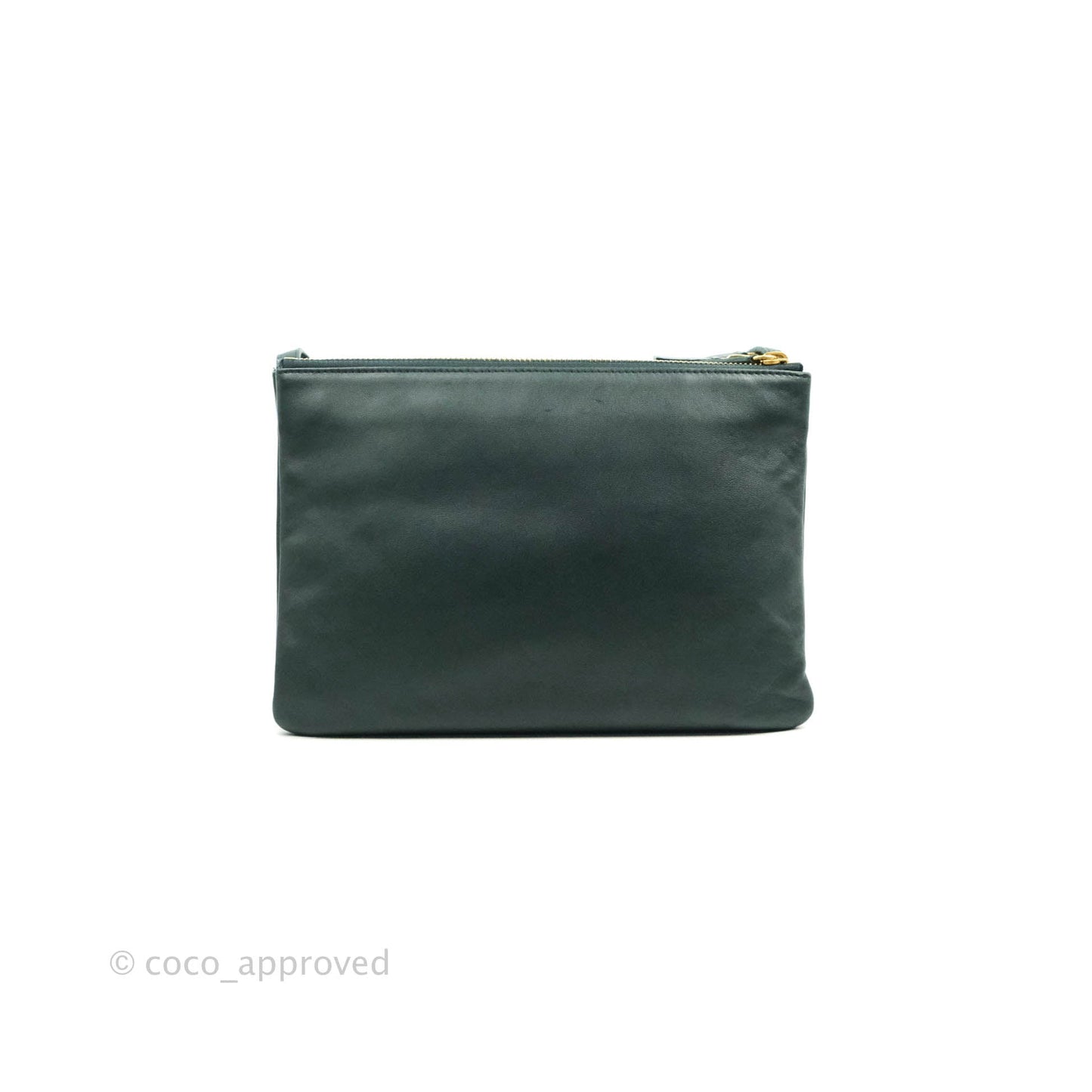 Celine Large Trio Crossbody Bag Dark Green Lambskin Gold Hardware
