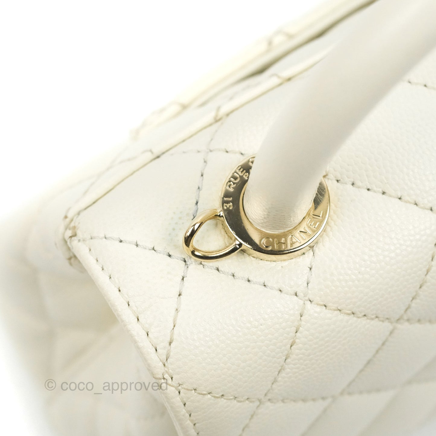 Chanel Mini Coco Handle Quilted Ivory Caviar Gold Hardware