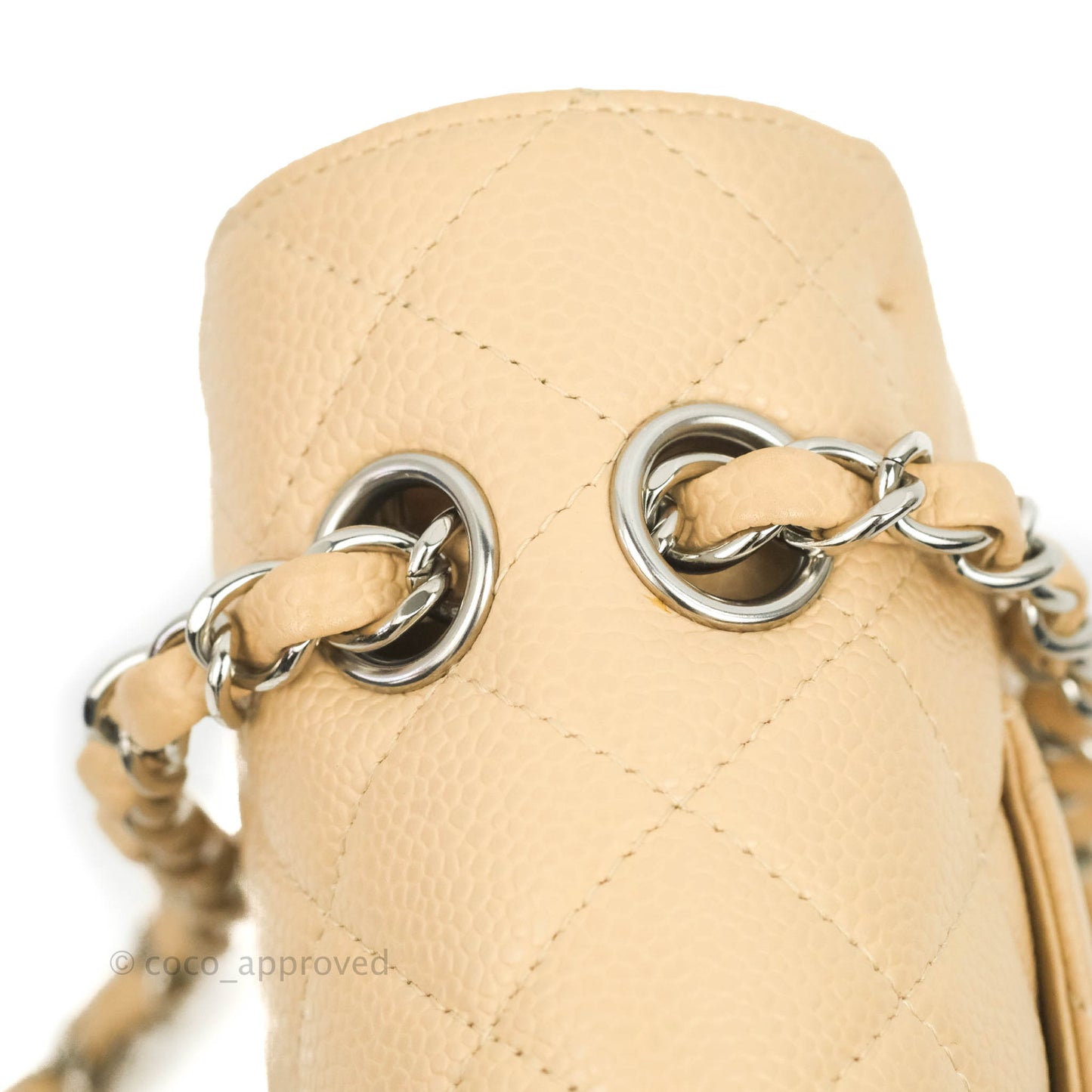 Chanel Classic M/L Medium Flap Quilted Beige Caviar Silver Hardware