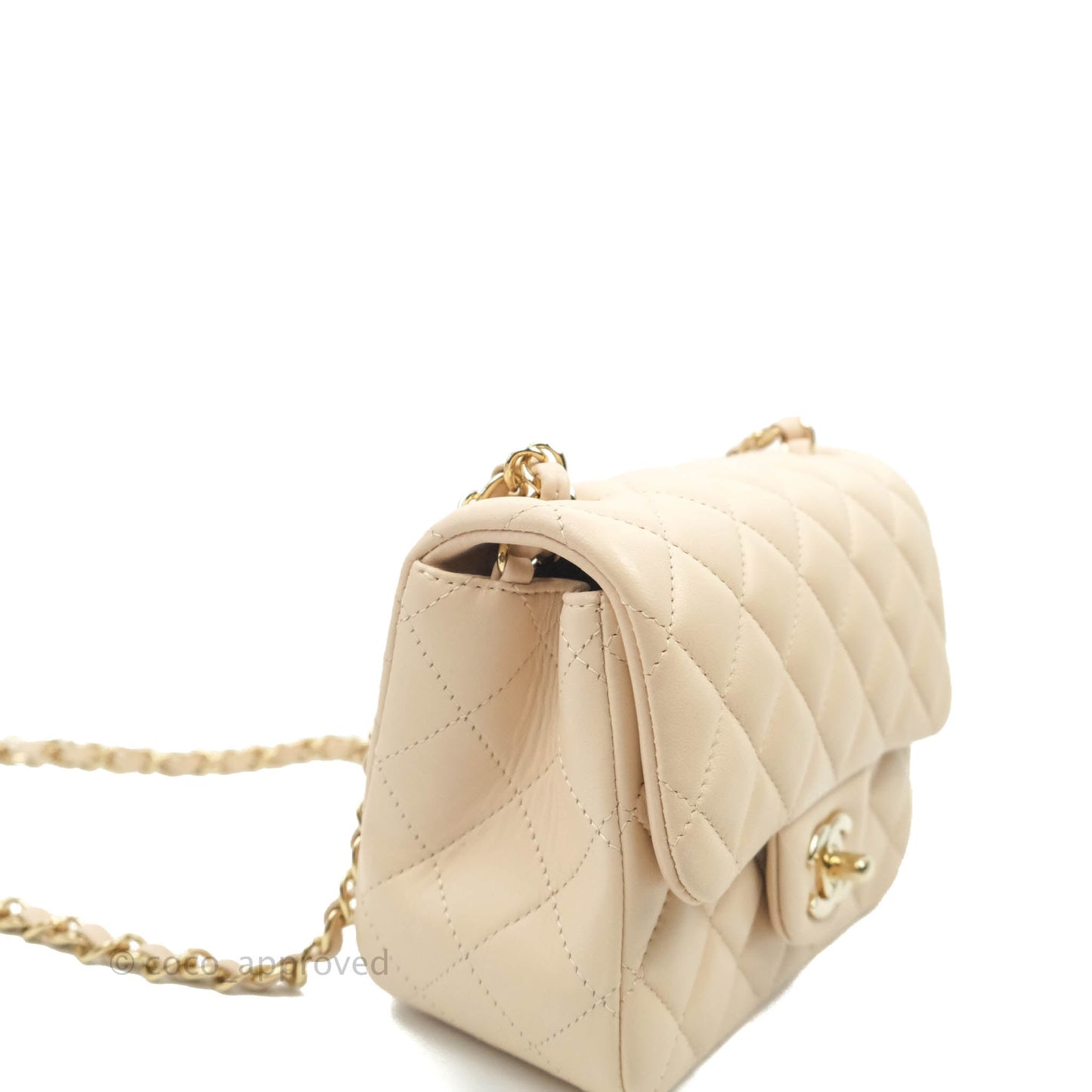 Chanel Quilted Mini Square Light Beige Lambskin Gold Hardware
