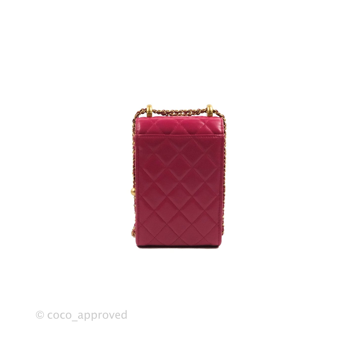 Chanel Quilted Perfect Fit Dark Pink Phone Holder Aged Gold Hardware