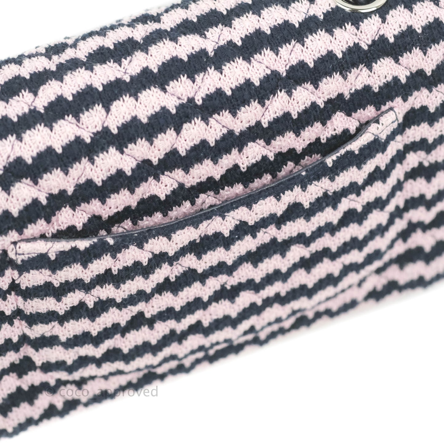 Chanel Mini Rectangular Flap Bag Navy Pink Striped Tweed Silver Hardware