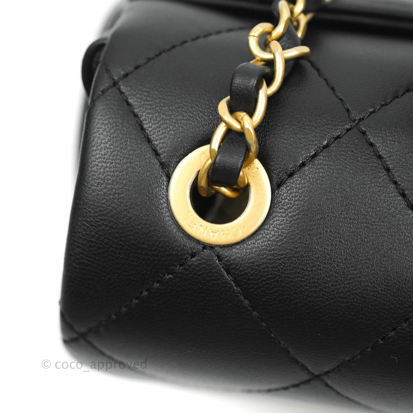 Chanel Circular Handle Flap Bag Black Lambskin Aged Gold Hardware