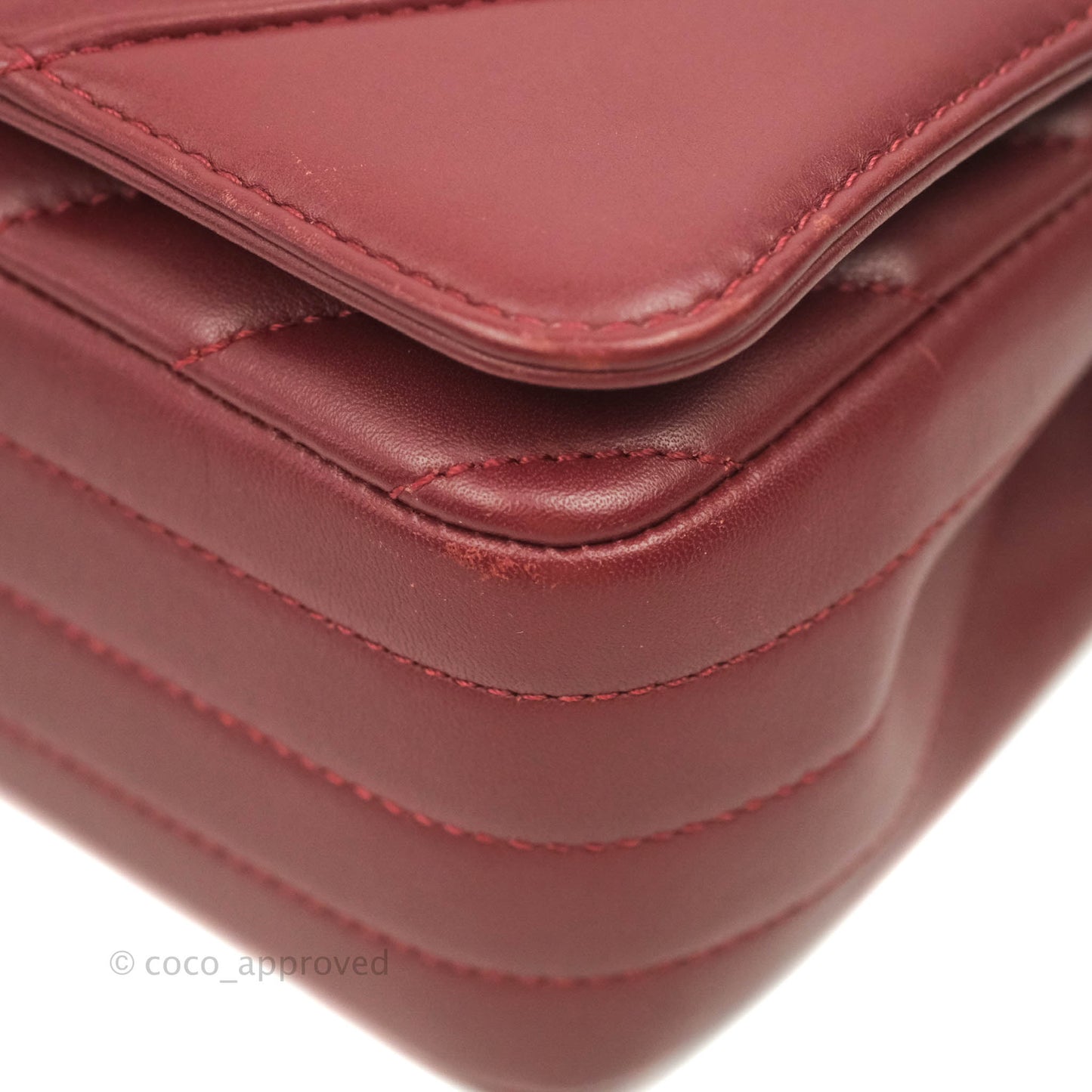 Chanel Small Statement Chevron Flap Bag Burgundy Lambskin Gold Hardware