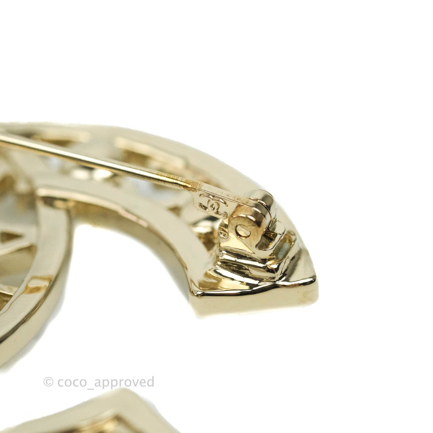 Chanel CC Pearl Crystal Brooch Gold Tone 20B