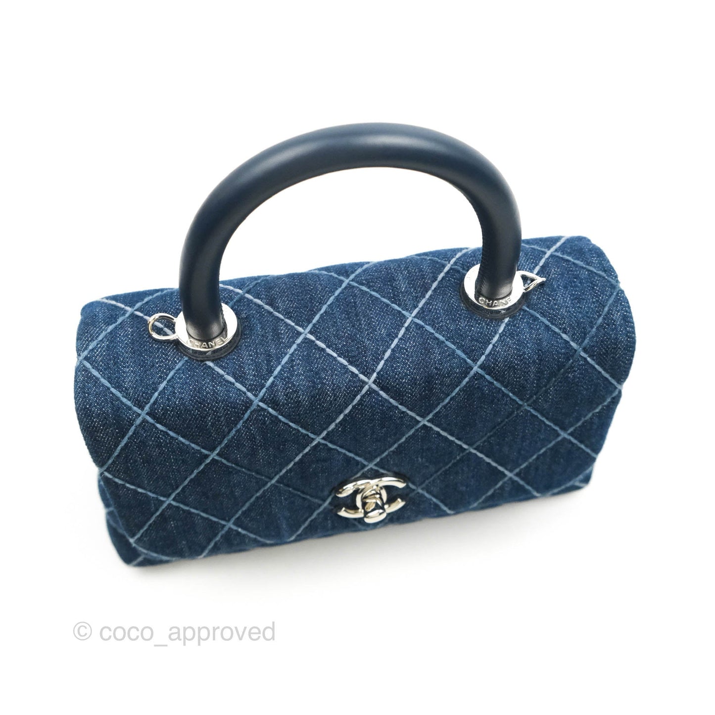 Chanel Small Quilted Coco Handle Denim Navy Lambskin Silver Hardware