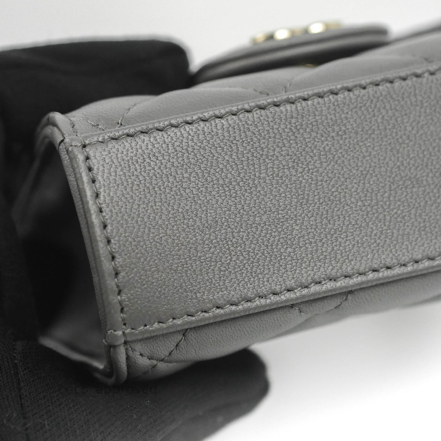 Chanel Mini Handle Clutch With Chain Grey Lambskin Gold Hardware
