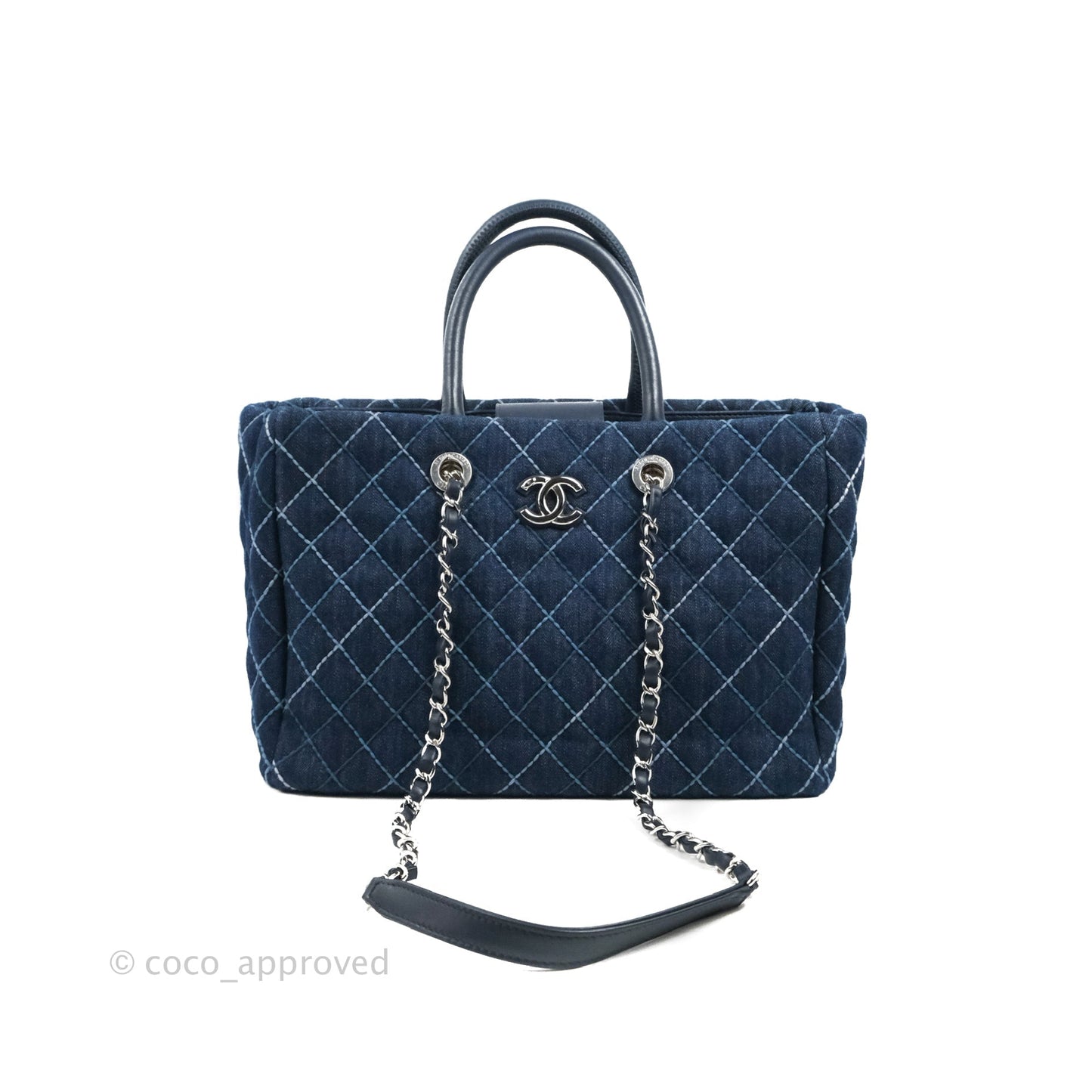 Chanel Quilted Medium Coco Handle Shopping Tote Denim Silver Hardware
