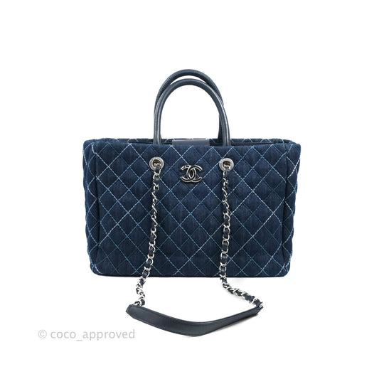 Chanel Quilted Medium Coco Handle Shopping Tote Denim Silver Hardware