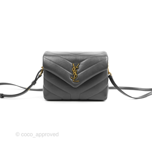 Saint Laurent Loulou Toy Quilted Leather Shoulder Bag Dark Grey
