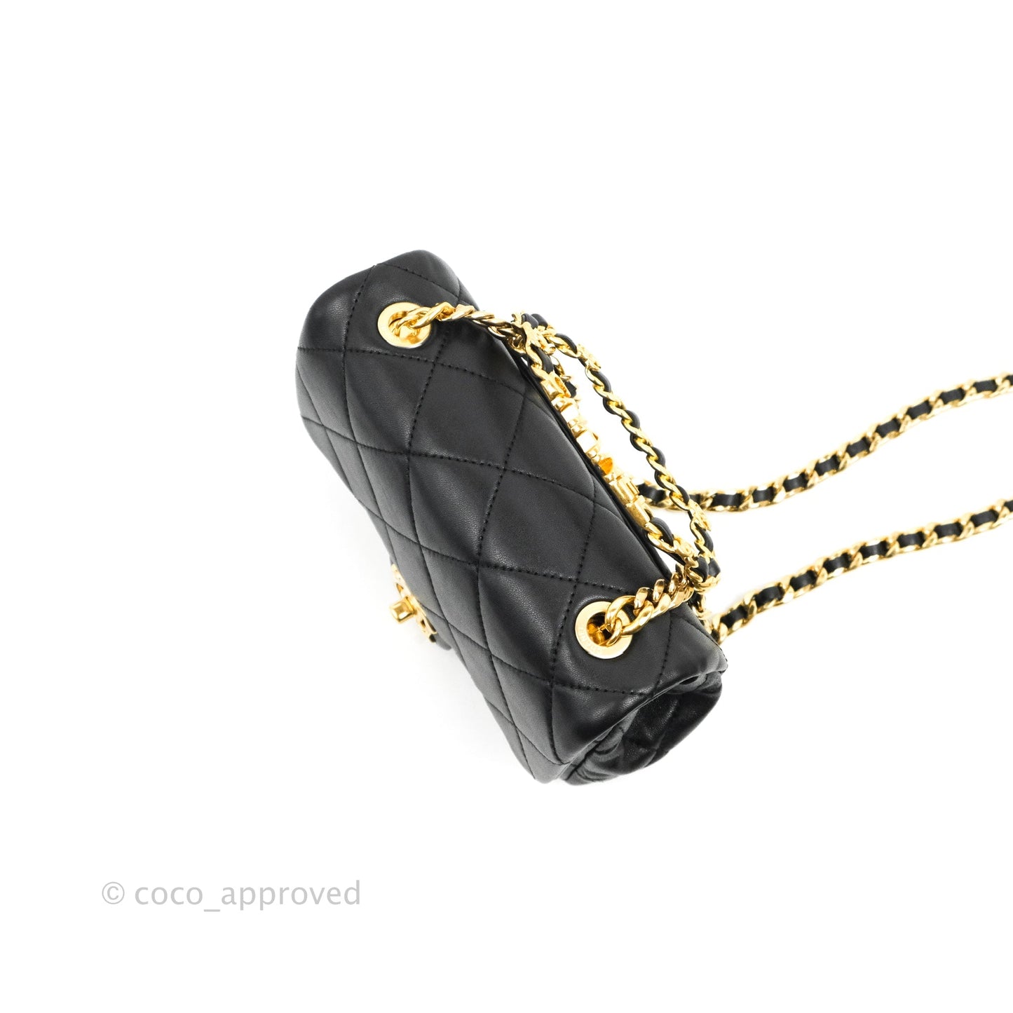 Chanel Quilted Mini Flap Bag With Chanel Logo Top Handle Lambskin Calfskin Mixed Fibers Gold Hardware