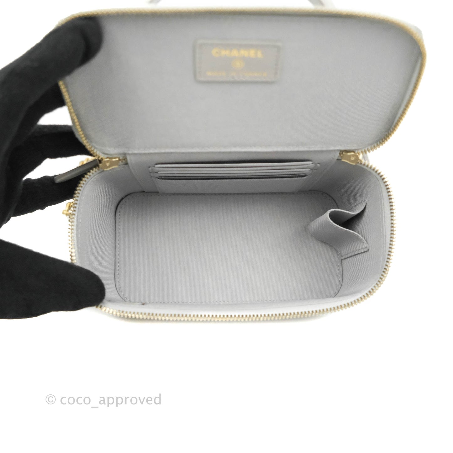 Chanel Classic Vanity Rectangular Top Handle With Chain Grey Lambskin Aged Gold Hardware