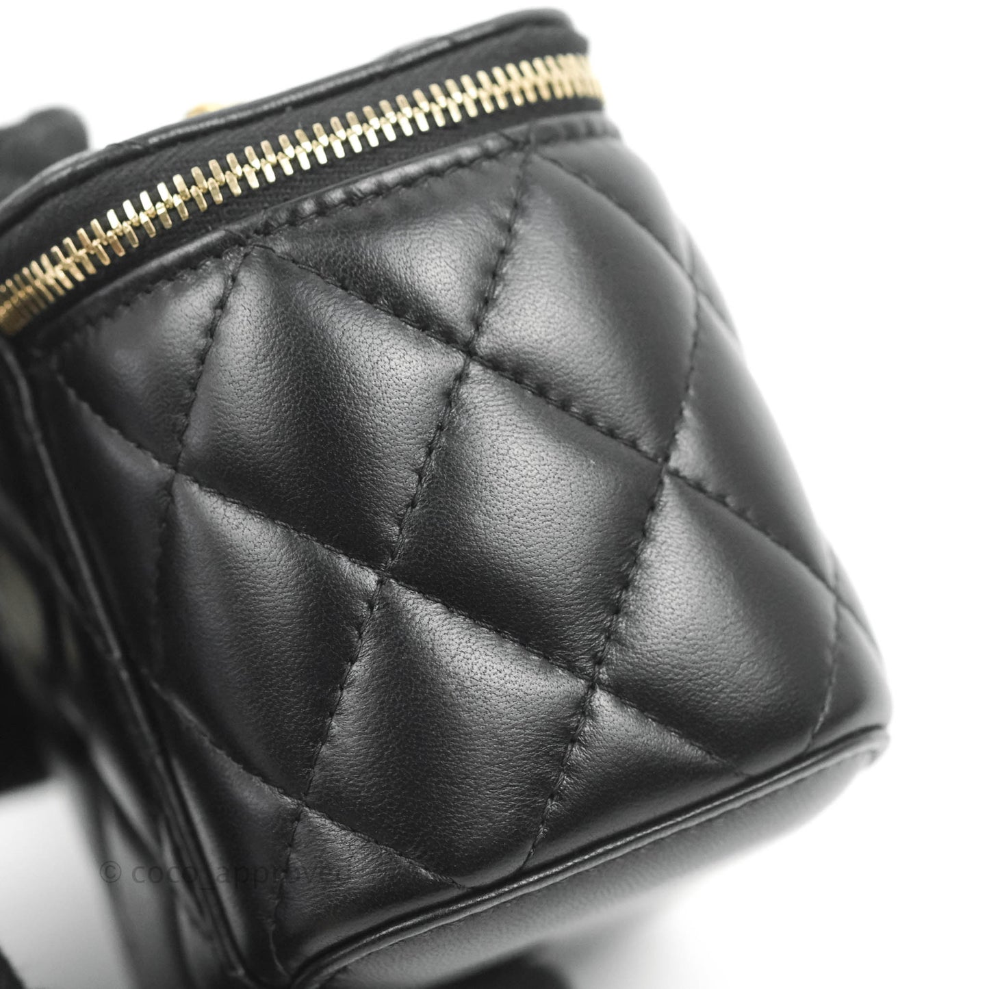 Chanel Classic Mini Pearl Crush Vanity With Chain Black Lambskin Aged Gold Hardware