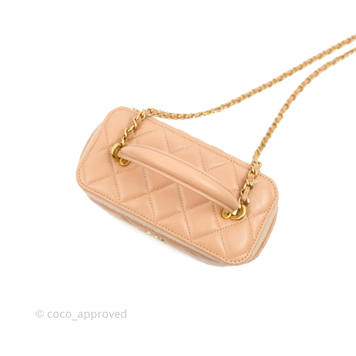 Chanel Vanity Rectangular Top Handle Beige Lambskin Gold Hardware