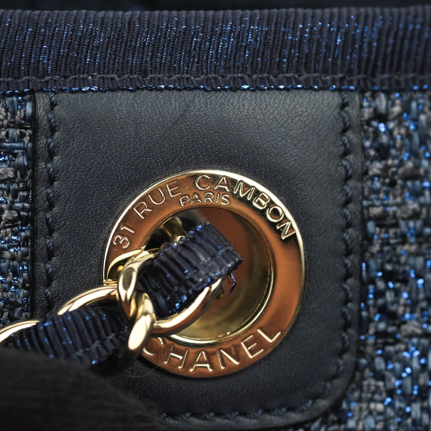Chanel Medium Deauville Tote Navy Canvas Gold Hardware