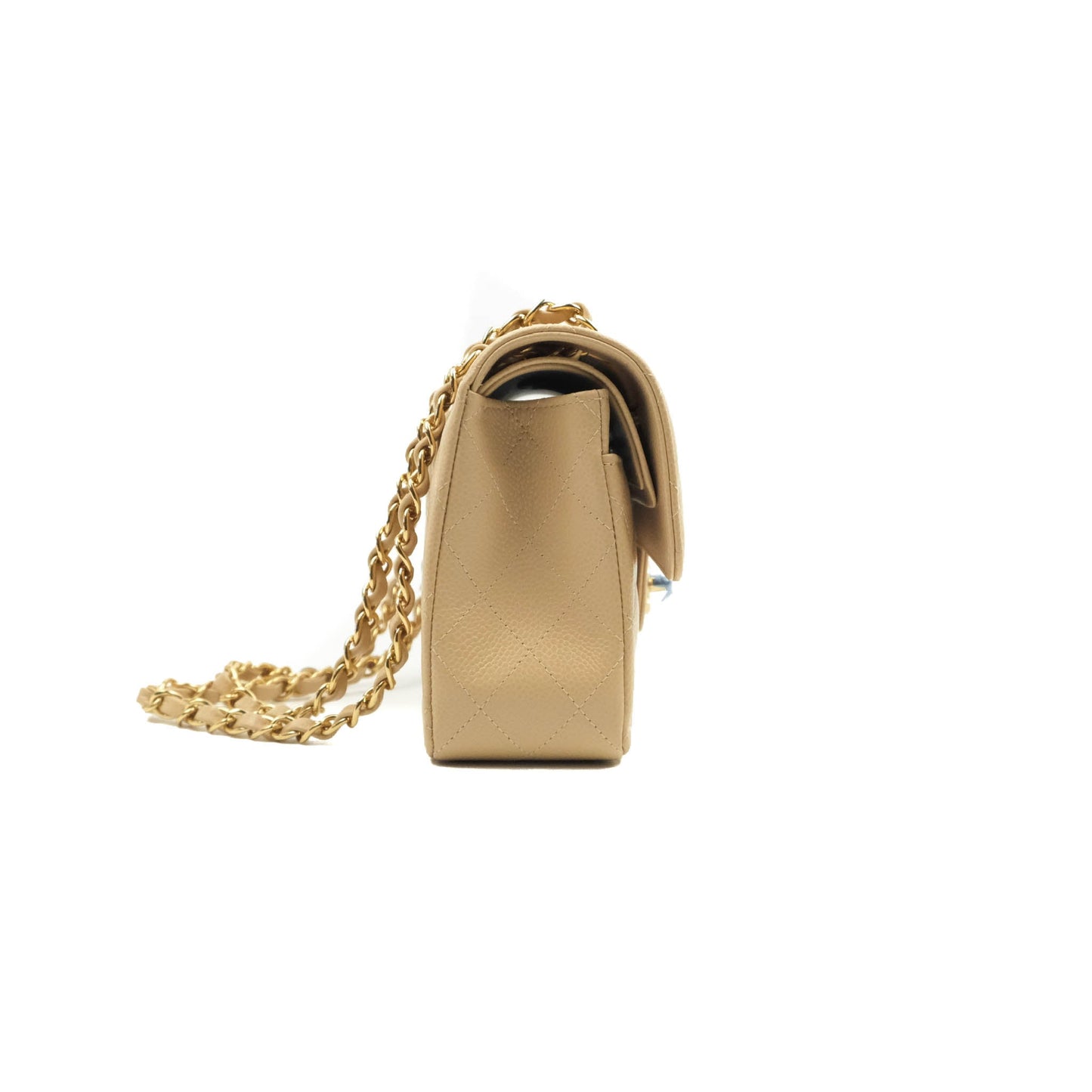 Chanel Small Classic Quilted Flap Beige Caviar Gold Hardware