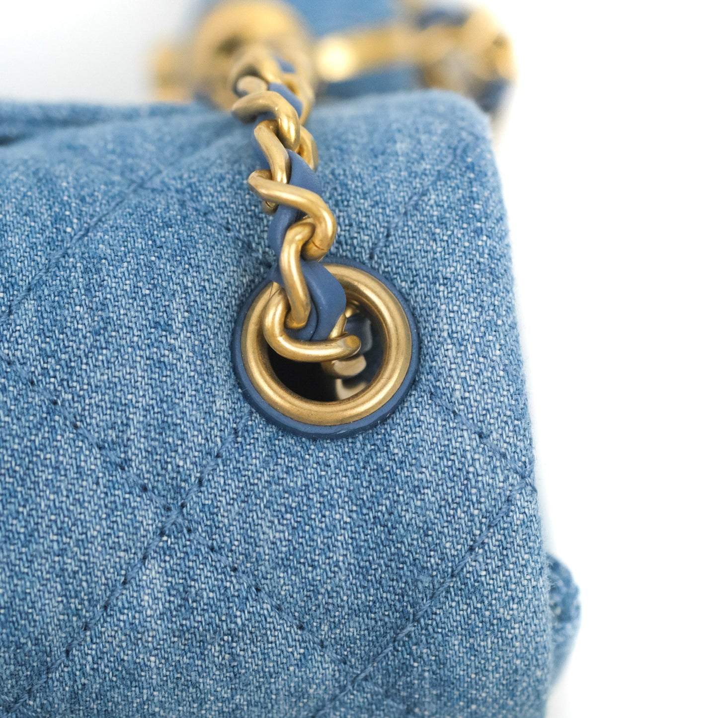 Chanel Mini Rectangular Pearl Crush Quilted Denim Aged Gold Hardware