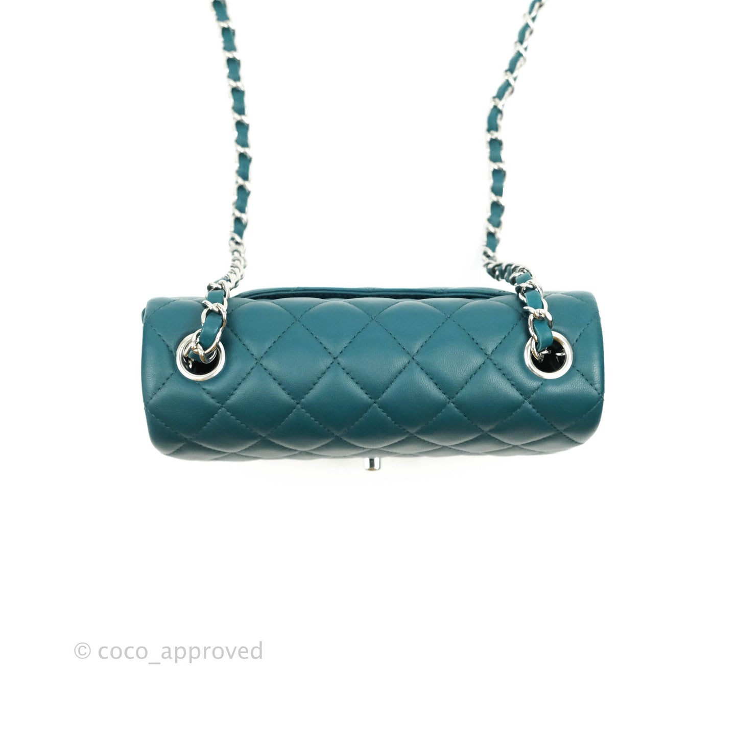 Chanel Quilted Mini Rectangular Lambskin Teal Silver Hardware