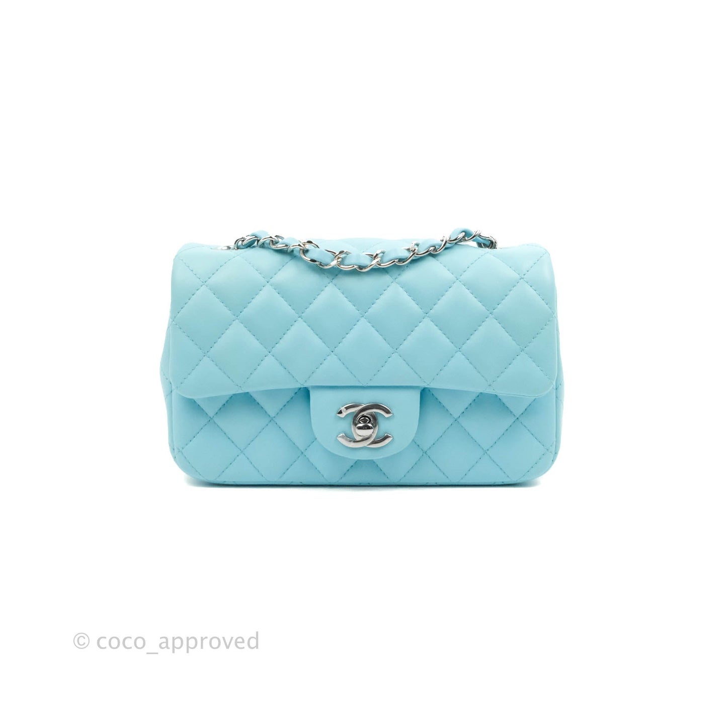 Chanel Quilted Mini Rectangular Flap Sky Neon Blue Silver Hardware 21S
