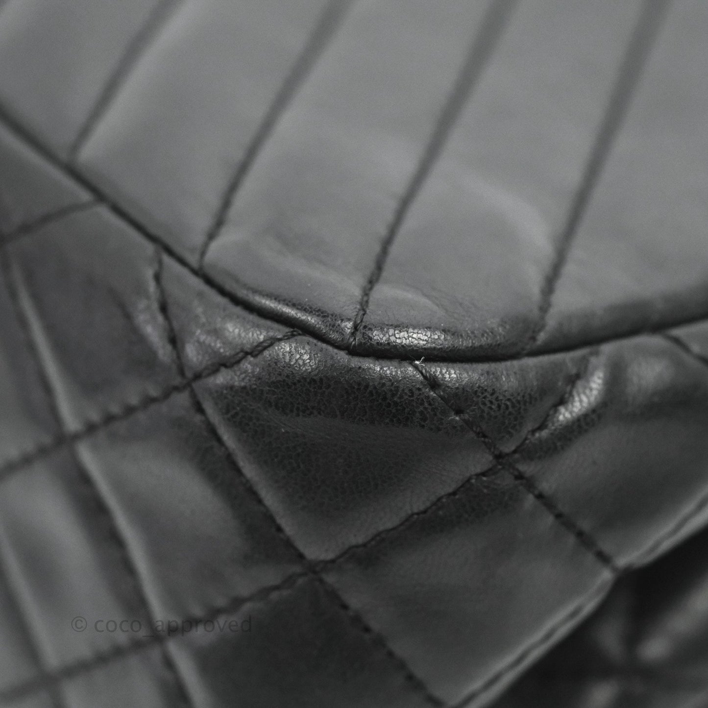 Chanel Quilted Large Single Flap Chevron Black Lambskin Silver Hardware