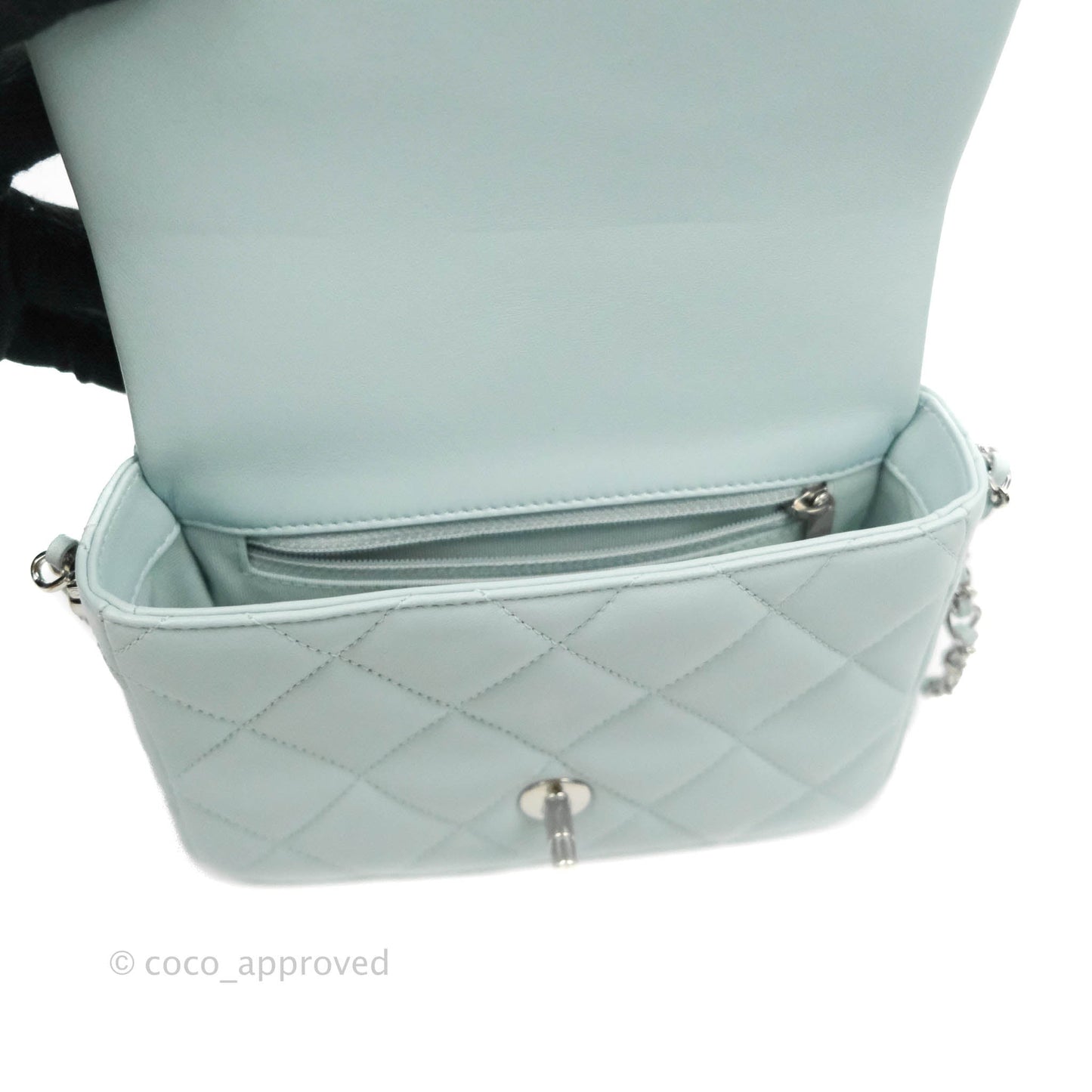 Chanel Quilted My Perfect Mini With Pearl Blue Lambskin Silver Hardware