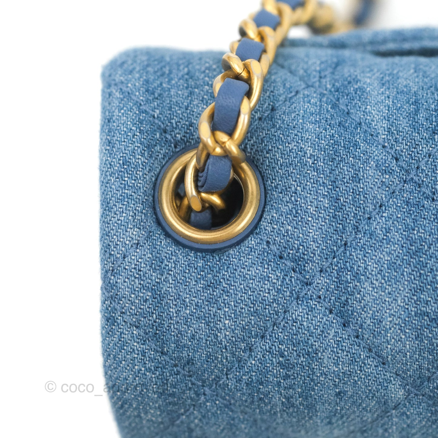 Chanel Mini Rectangular Pearl Crush Quilted Denim Aged Gold Hardware