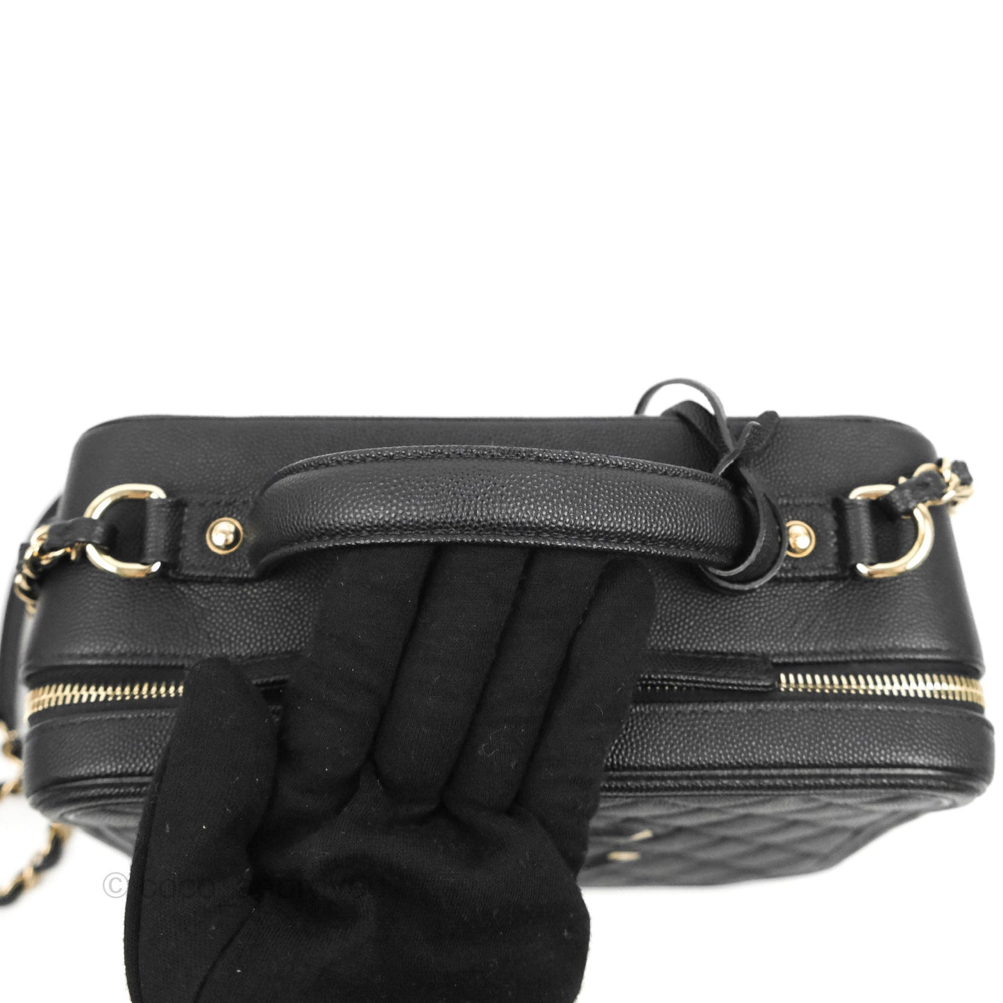 Chanel Quilted Large CC Filigree Vanity Case Black Caviar Gold Hardware
