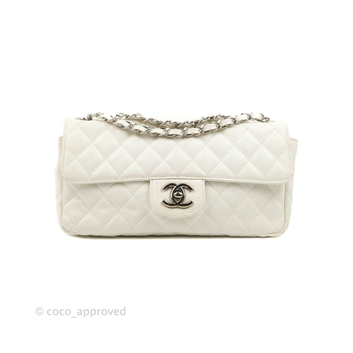 Chanel Quilted East West Flap White Soft Caviar Silver Hardware