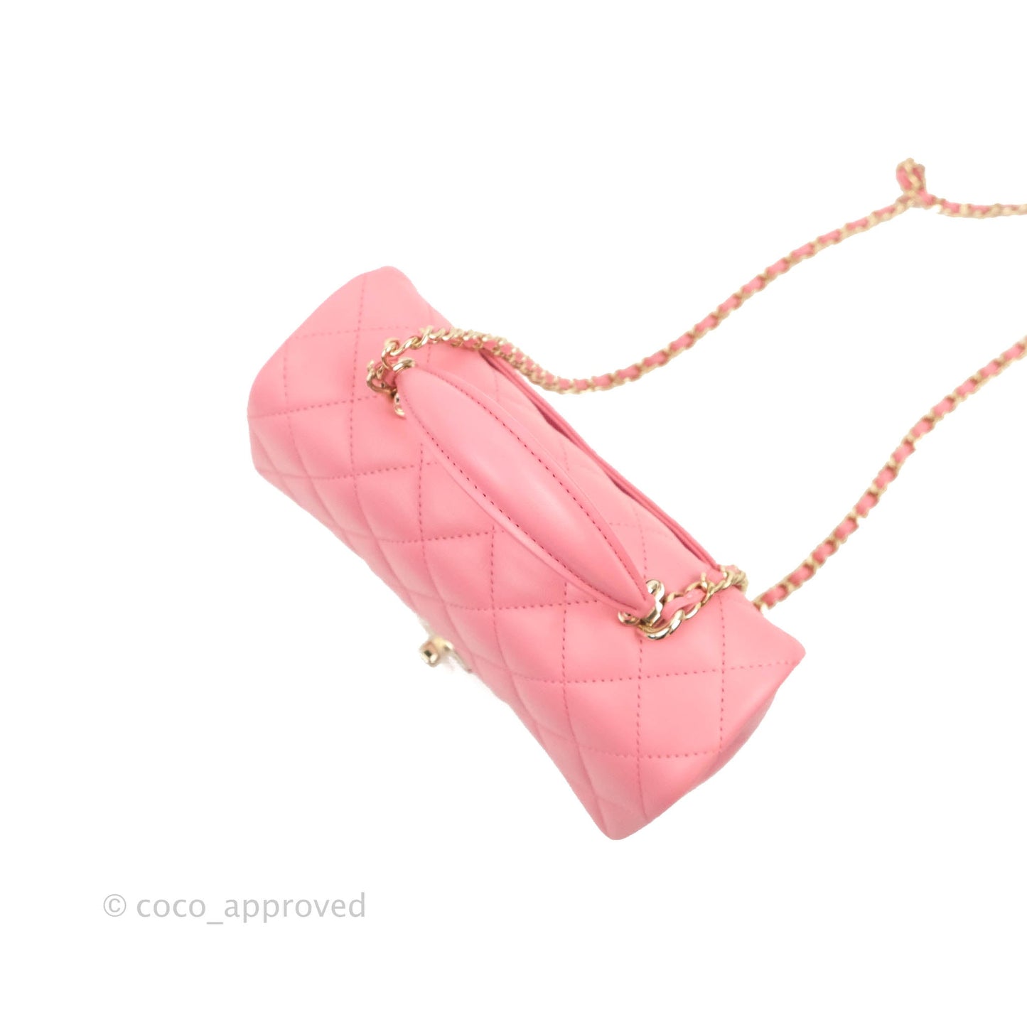 Chanel Top Handle Mini Rectangular Flap Bag Pink Lambskin Gold Hardware