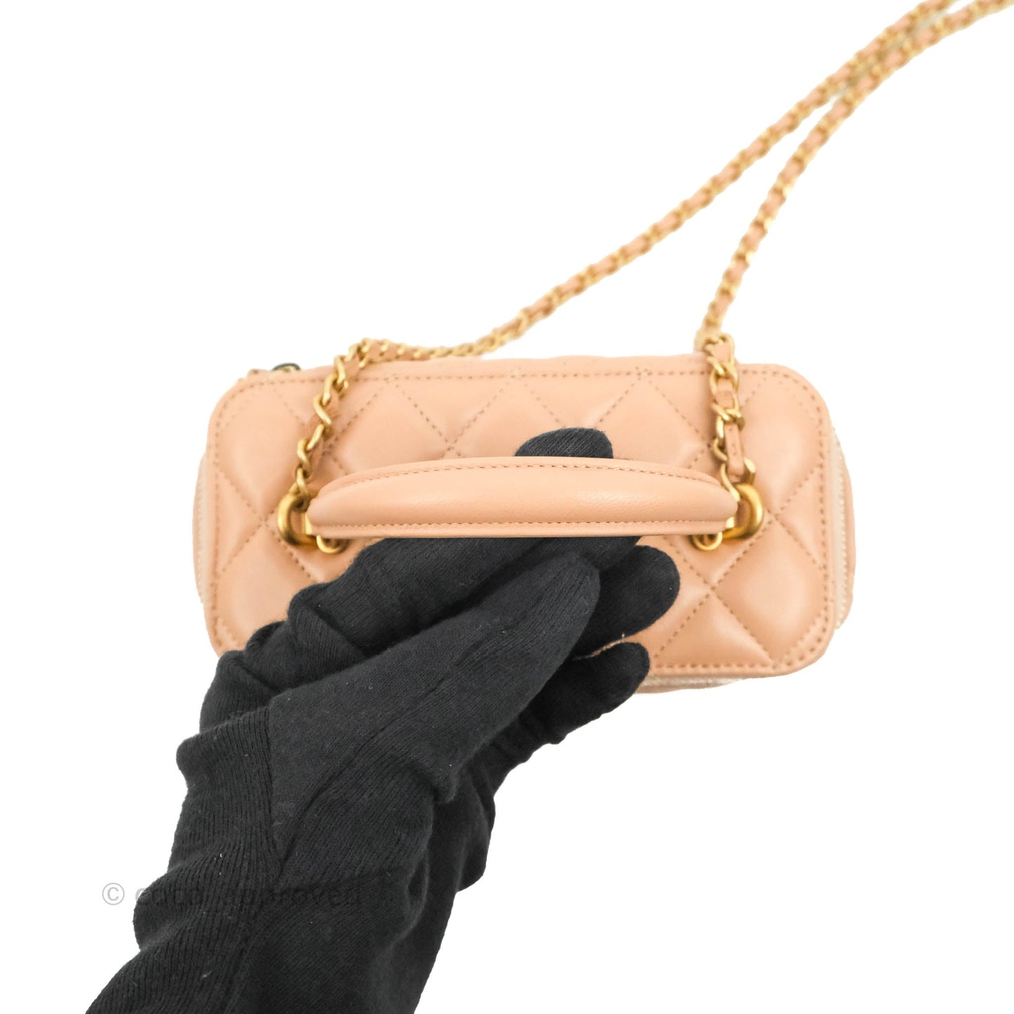 Chanel Vanity Rectangular Top Handle Beige Lambskin Gold Hardware