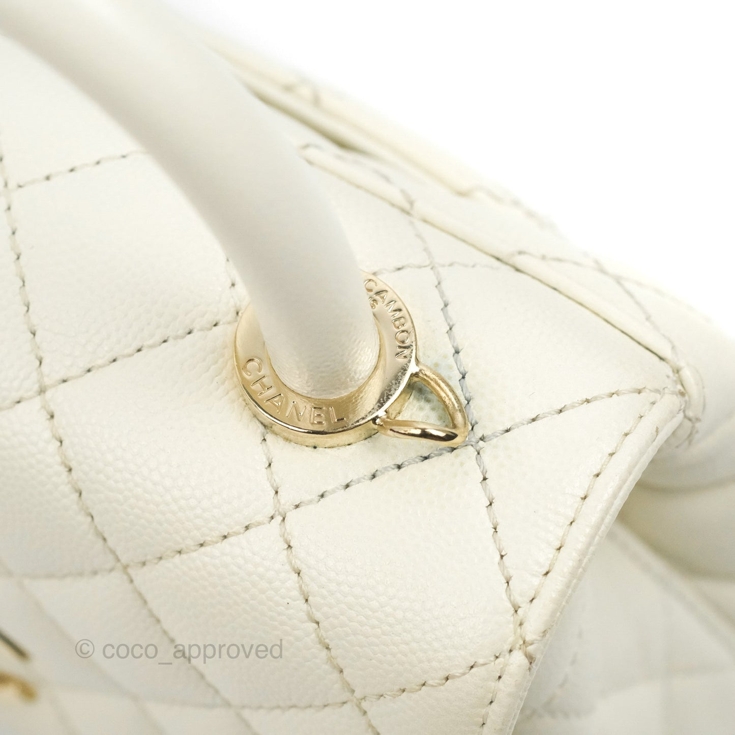 Chanel Mini Coco Handle Quilted Ivory Caviar Gold Hardware