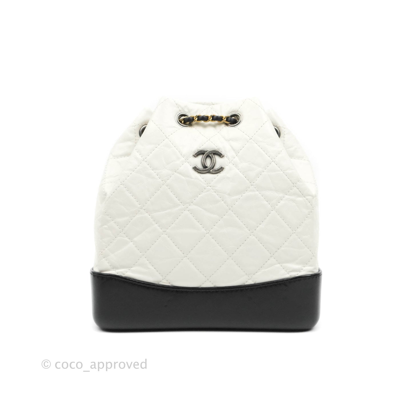 Chanel Small Gabrielle Backpack White Black Aged Calfskin