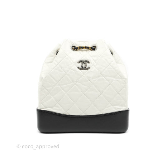 Chanel Small Gabrielle Backpack White Black Aged Calfskin