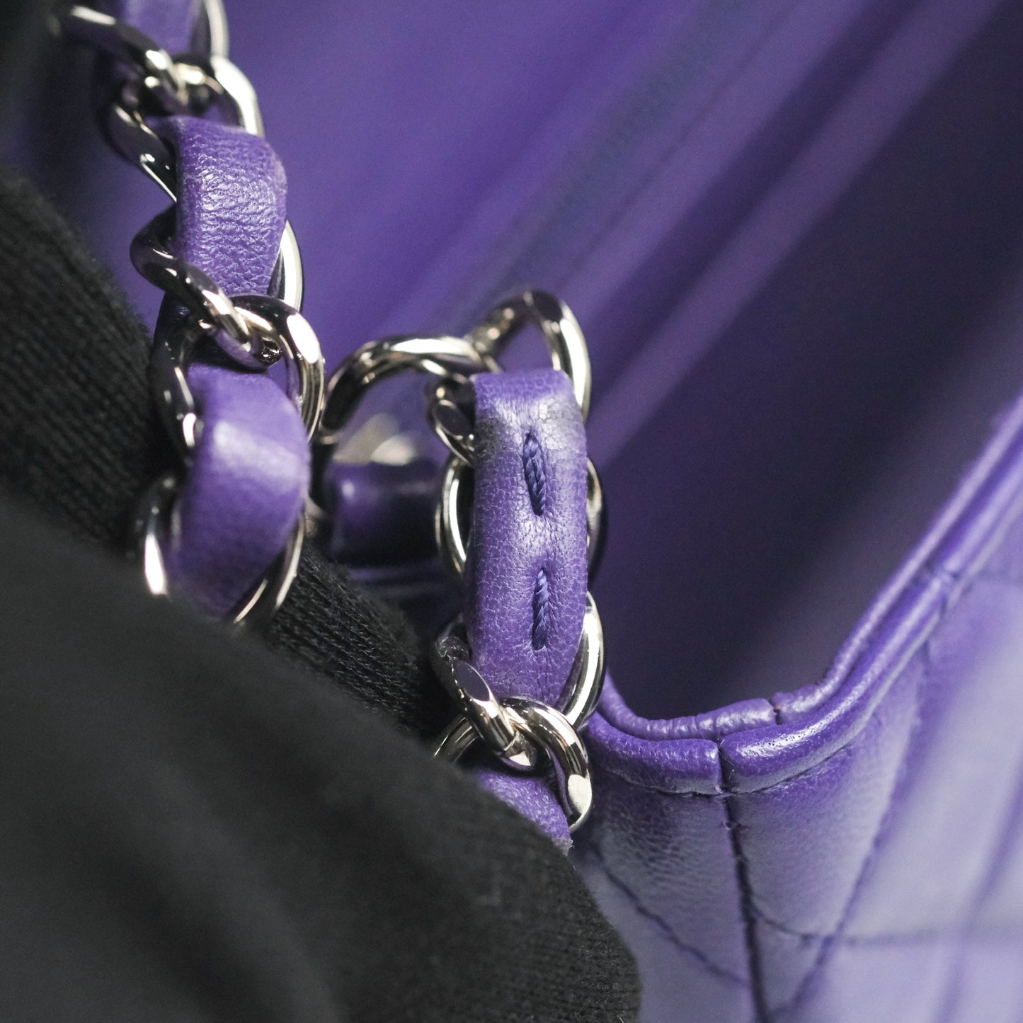 Chanel Quilted Mini Rectangular Flap Purple Lambskin Silver Hardware