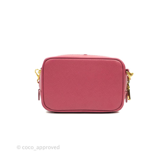 Prada Saffiano Mini Camera Bag in Red Gold Hardware