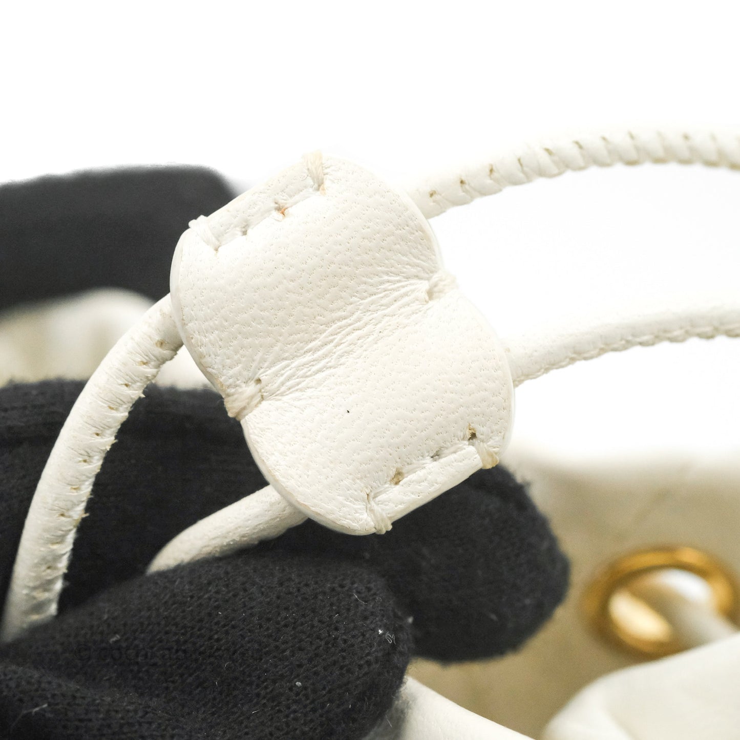 Chanel Quilted Small Drawstring Bucket Bag White Calfskin Gold Hardware